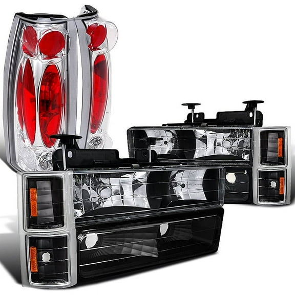 Spec-D Tuning Projector Headlights   Glossy Black Tail Lamp   LED 3rd Brake   Grille Compatible with Chevy C/K 1500/2500/3500 Left   Right Pair Headlamps Assembly