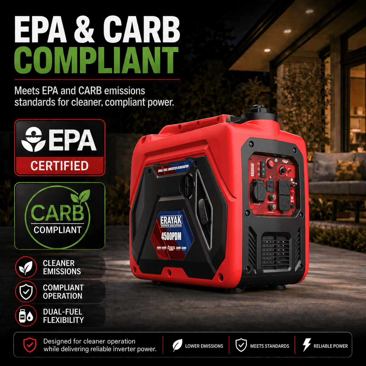 ERAYAK 4500W Dual-Fuel Inverter Generator, Quiet Gas Propane Portable Generator for Home & RV