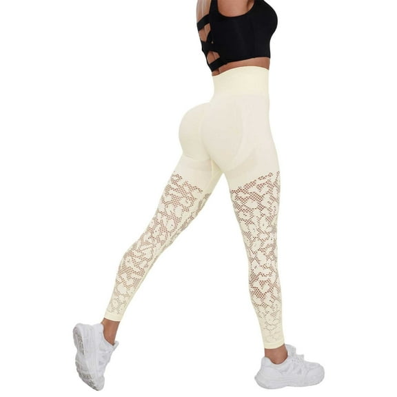 2025 Women's High Waisted Mesh Cut Out Yoga Pants Stretchy Comfortable Leggings for Workout Running Gym Training and Daily Wear Women's Leggings Plus Size,Color:White,Size:M
