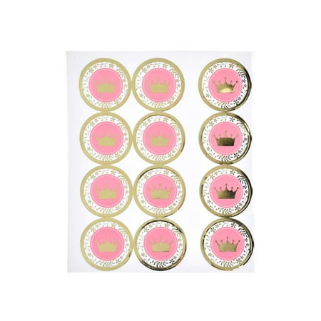 Clown Sticker - Gold Foil Princess Crown Seal Stickers, Pink, 1-1/2-Inch, 24-Count