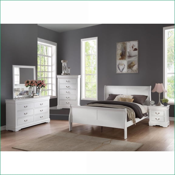 Bedroom Set, 2-Piece Eastern King Sleigh Bed & Nightstand – Ivory Finish | Sleigh Beds | White