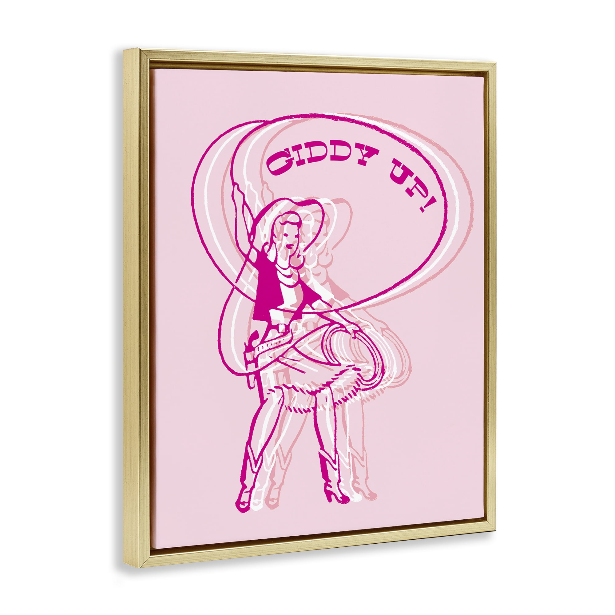 Stupell Industries Giddy Up Rodeo Girl People Painting Gold Floater Framed Canvas Art Print Wall Art, 25 x 31