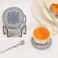 thumbnail image 5 of Haosy Set of 6 Drink Woven Coaster with Holder Heat Resistant Non-Slip Bar Coasters 4 Inches Blue Porcelain Chrysanthemum, 5 of 7