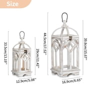 Nuptio Wood Lanterns Decorative Indoor & Outdoor - 12 / 16 Set of 2 Farmhouse White Wooden Candle Holder Lanterns for Wedding Centerpiece Fireplace Mantle Patio Outdoor Decor