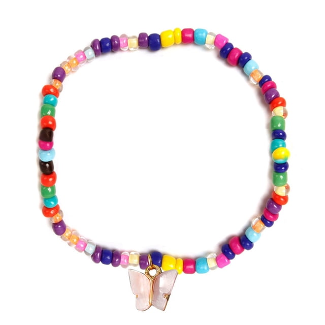 Femmes Pied Bracelet Coloré Papillon Perles Pendentif Cheville Bohème Cheville