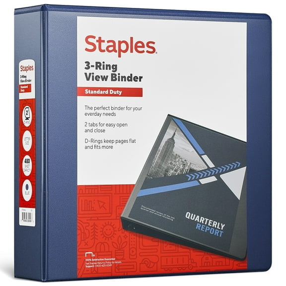 Staples Standard 2" 3-Ring View Binder Blue (26445-CC) 82646