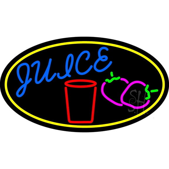 Juice With Glass LED Neon Sign 20 x 37 - inches, Black Square Cut Acrylic Backing, with Dimmer - Bright and Premium built indoor LED Neon Sign for Defence Force.