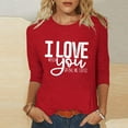 thumbnail image 2 of mihongmao Plus Size Valentine Shirts for Women Crew Neck Ladies' Hearted-Printed Round Neck Three Quarter Sleeve 3/4 Sleeve T-shirt Loose Red 5X, 2 of 5