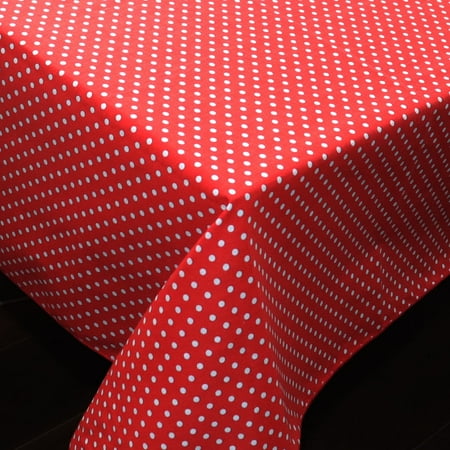 

Cotton Tablecloth Polka Dots Print / Mini White Dots on Red