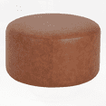 thumbnail image 4 of Upholstered Round Ottoman with PU Leather and Cognac Brown Color | Walmart Furniture, 4 of 13