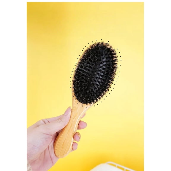 Vruelia Boar Bristle Hair Brush Wooden Anti-Static Detangle Scalp Massage Comb Air Cushion Styling Tools for Women