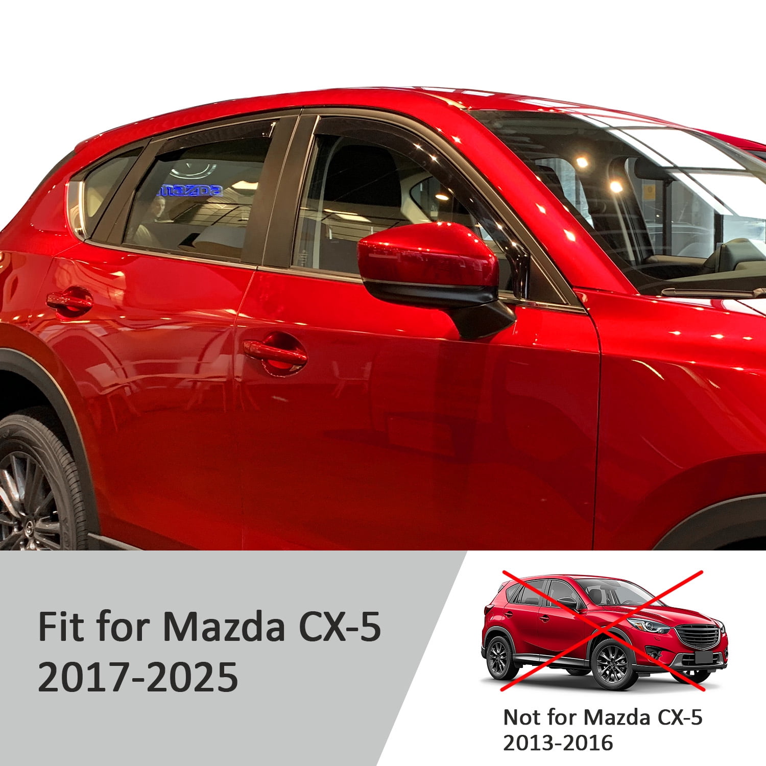 Voron Glass In-Channel Extra Durable Rain Guards for Mazda CX-5 2017-2025, Window Deflectors, Vent Window Visors, 4 Pieces - 200682