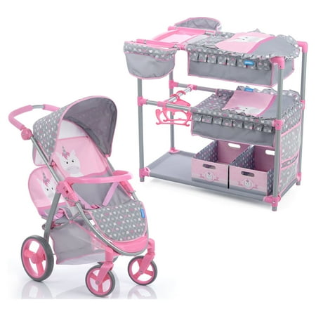 hauck Unicorn Twin Toy & Twin Care Center Doll Stroller, 2 Pieces