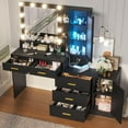 thumbnail image 3 of Kicode Vanity Desk with Mirror and Lights, with Charging StationVanity Makeup Desk with Drawers and Shelves,Makeup Table with Storage Cabinet Dresser,Black, 3 of 7