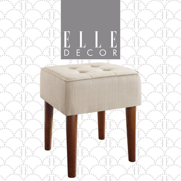 Elle Decor Aria Tufted Upholstered Ottoman Foot Rest Stool, Ivory