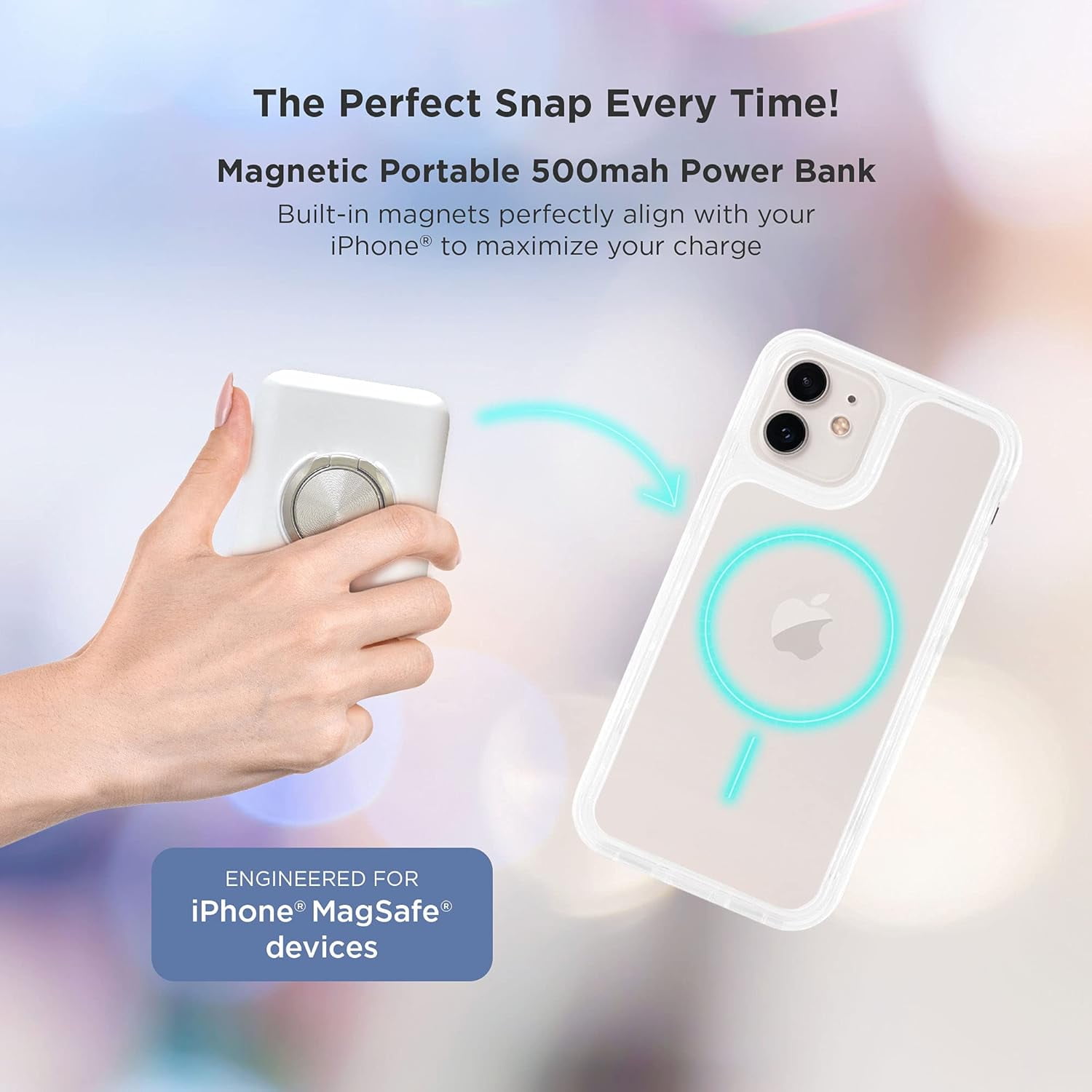iHome Magnetic Portable Power Bank with Ring Stand, 5,000mAh, MagSafe Compatible, for iPhone 12 & 13