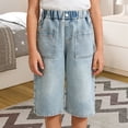 thumbnail image 2 of XXWXYD Girls Denim Shorts Vintag𝖾 Wide Leg High Elastic Waist Distressed 𝖡ermuda Jorts Summer Shorts Pockets Trendy Cute Y2𝖪 Aesthetic, 2 of 9