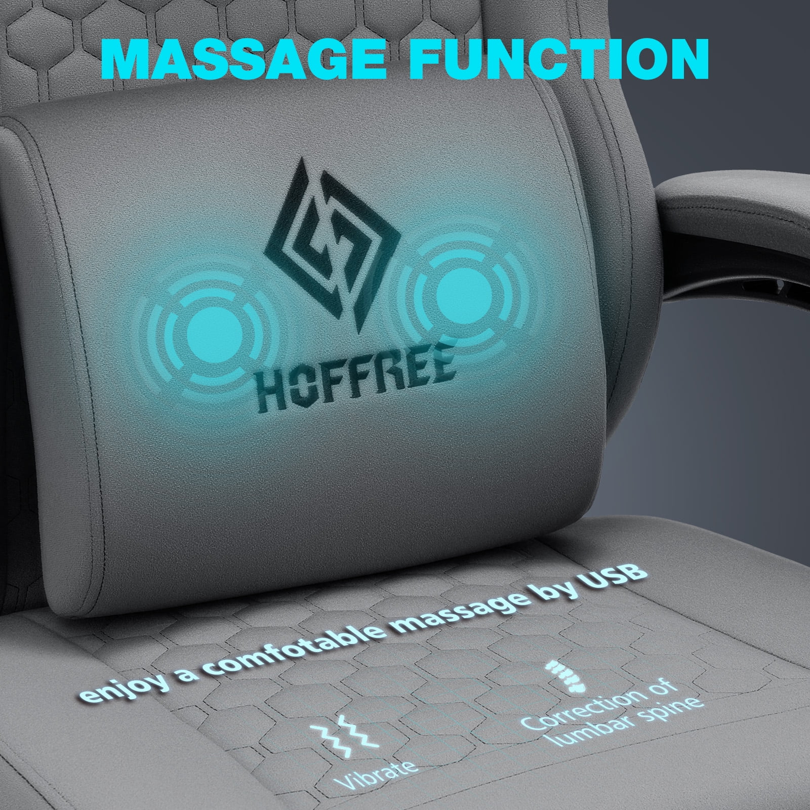 Hoffree Gaming Chair with Speakers and Massage Skin-friendly Gamer Chairs for Adults with Footrest Big and Tall Video Game Chair with Headrest and Lumbar Support for Office and Home Dark Grey