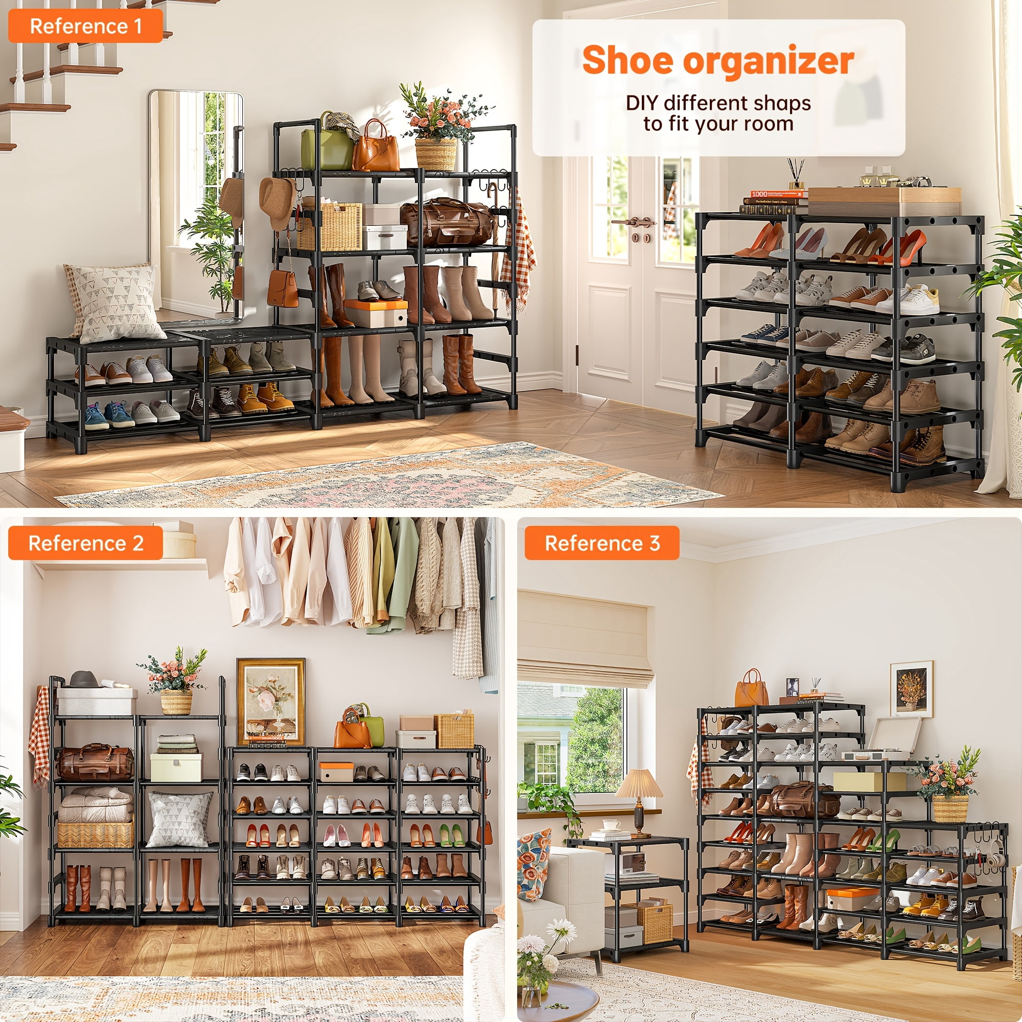 Storvive 9 Tiers Large Shoe Rack, 4 Columns Metal Shoe Storage Organizer, Holds up to 70 Pairs (62 inches, Black)