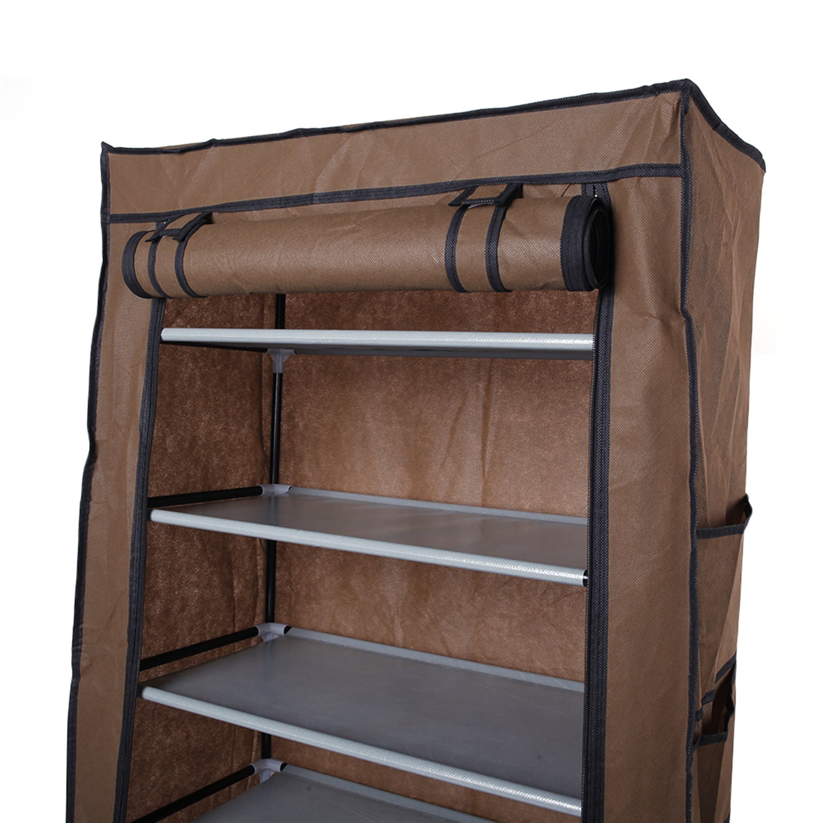 Shoes Rack with Cover, paproos 10 Tier Shoes Organizer, Fabric Sneaker Rack with Dustproof Nonwoven Fabric Cover, Room-saving Shoe Storage Cabinet for Entryway, Free Standing Tall Shoe Holder, Coffee