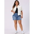 thumbnail image 3 of DARING DIVA Women's Plus Size Short Sleeve Lapel Button Front Denim Jacket 2X White, 3 of 6