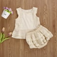 thumbnail image 4 of Douhoow 1-4 Years Girls Summer Outfits Sleeveless Lace Vest Top Layered Hem Tiered Shorts, 4 of 8