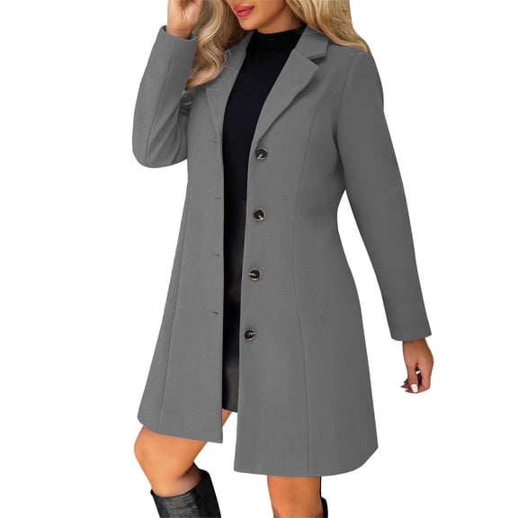 JGGSPWM Pea Coats For Women Woolen Blend Thicken Stand Collar Trench Coat Fashion Thicken Fall Winter Jackets with Pockets Gray S
