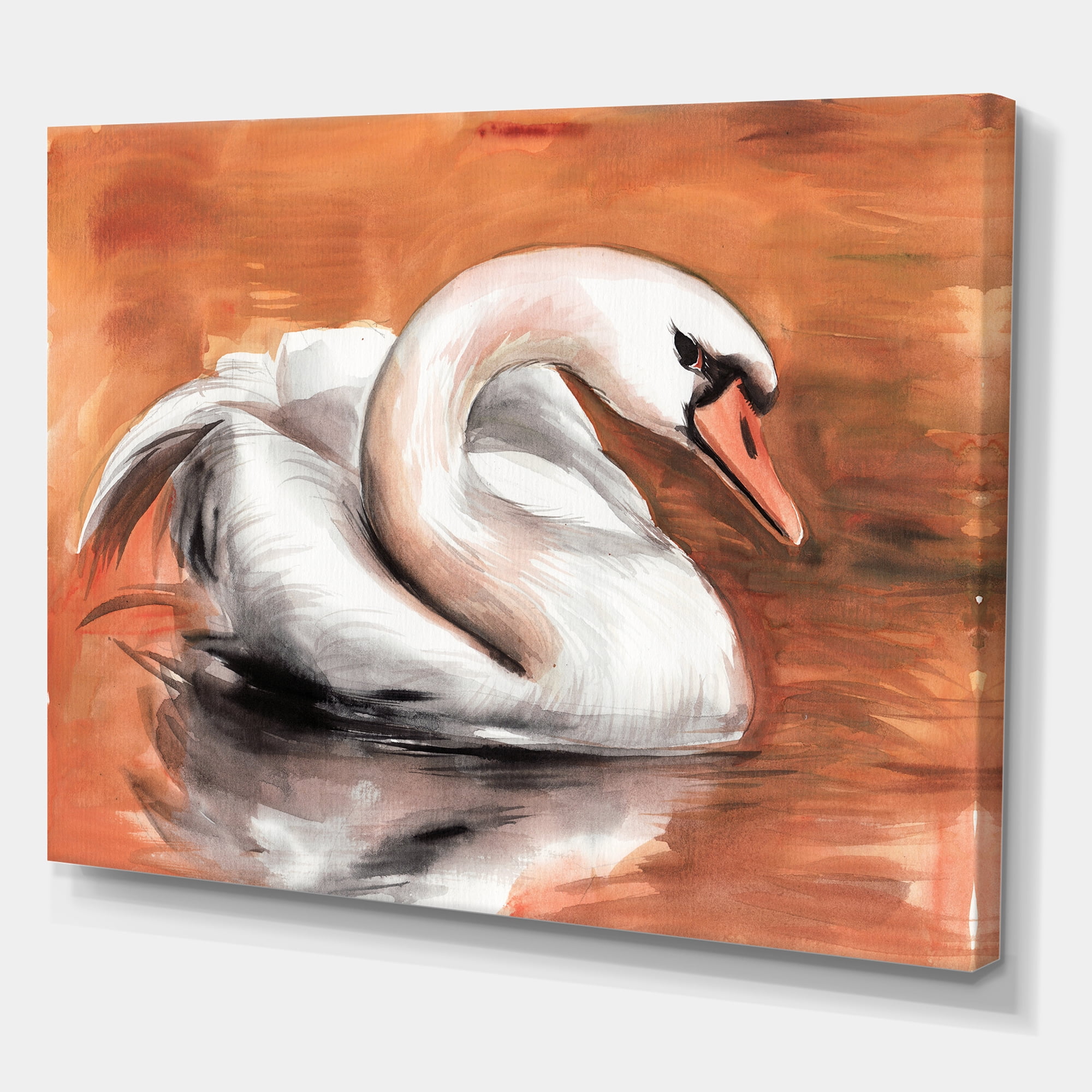 Designart ' Close Up Swan On The Water ' Traditional Canvas Wall Art Print