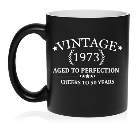 

Cheers To 50 Years Vintage 1973 50th Birthday Ceramic Coffee Mug Tea Cup Gift for Her Him Men Women Mom Dad Sister Brother Party Favor Friend Husband Wife Anniversary (11oz Matte Black)