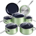 thumbnail image 1 of Nuwave Healthy Duralon Blue - Juego de utensilios de cocina antiadherentes de cerámica, con infusión de diamante, resistente a los arañazos, sin PFAS, apto para lavavajillas y horno, listo para inducc, 1 of 5