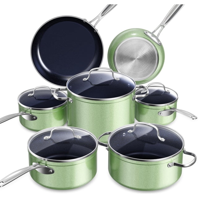 Nuwave Healthy Duralon Blue - Juego de utensilios de cocina antiadherentes de cerámica, con infusión de diamante, resistente a los arañazos, sin PFAS, apto para lavavajillas y horno, listo para inducc