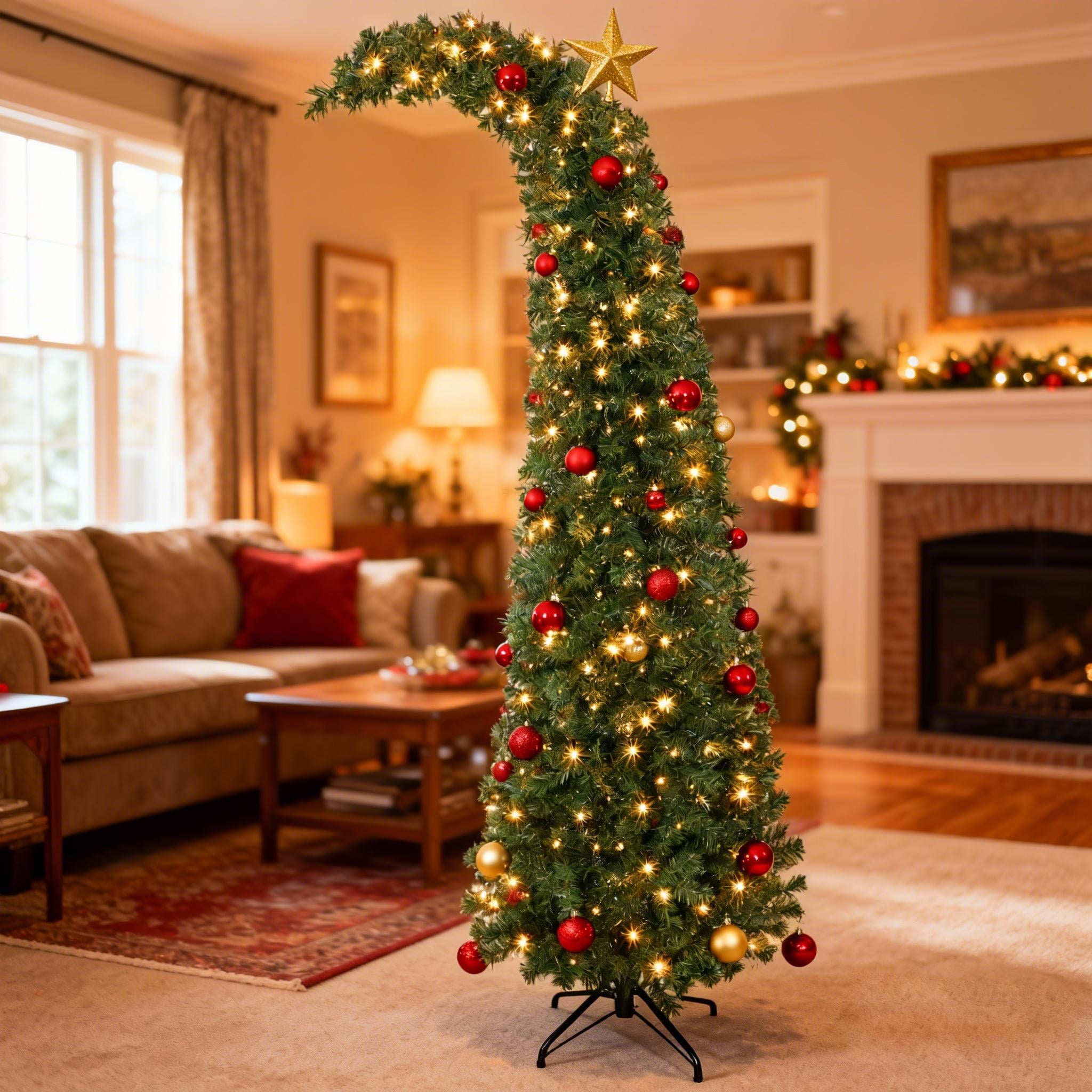 6FT Artificial Christmas Tree, Pre-installed with 1000 Branches and 300 LED Lights, Featuring a Foldable Metal Stand, Perfect for Family Gatherings and Christmas Decorations.