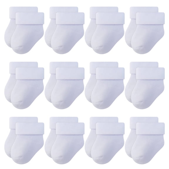 RATIVE Newborn Socks Thick Terry Turn Cuff Socks for Unisex Baby Boy and Girl (0-6 months, 12-pairs/white)