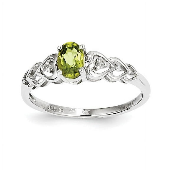 925 Sterling Silver Polished Peridot and Diamond Ring Size 9 2mm Wide Ring for Women