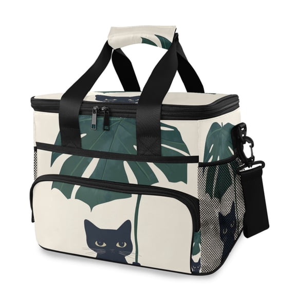 FORMRS Insulated Cooler Bag 24 Cans Capacity Soft Leakproof Lunch Box with Side Pockets, Black Cat Plants
