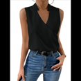thumbnail image 2 of Camisetas Sin Mangas Plisadas para Mujer, Blusas Casuales Sin Mangas con Cuello en V, Camiseta Básica de Verano Negro XL, 2 of 8