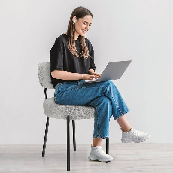 LIFERECORD Dining Chairs Set of 2, Kitchen Chairs with Curved Backrest & Metal Legs, Gray