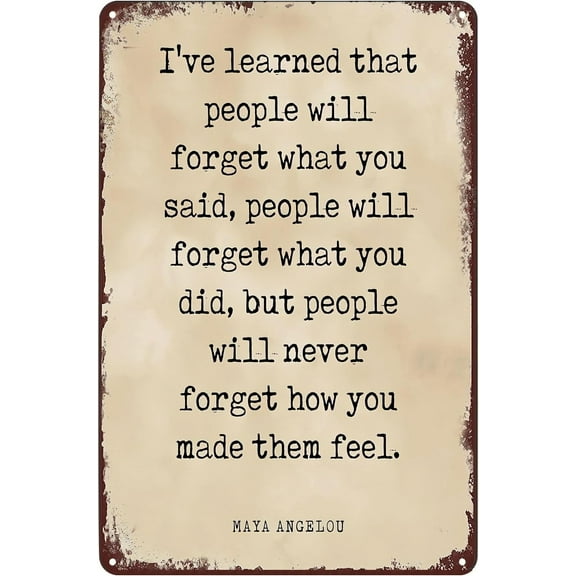 Tin Sign-"I've Learned That People Will Forget" Inspirational Metal Sign, Office & Home Decor, 12x8 In