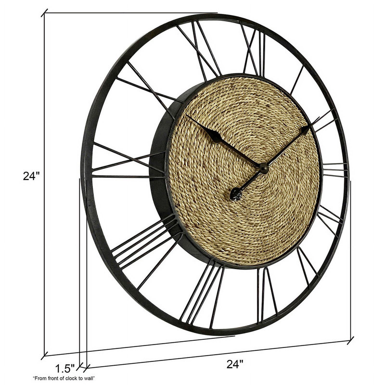 Aveline Black Rattan Center Round Wall Clock