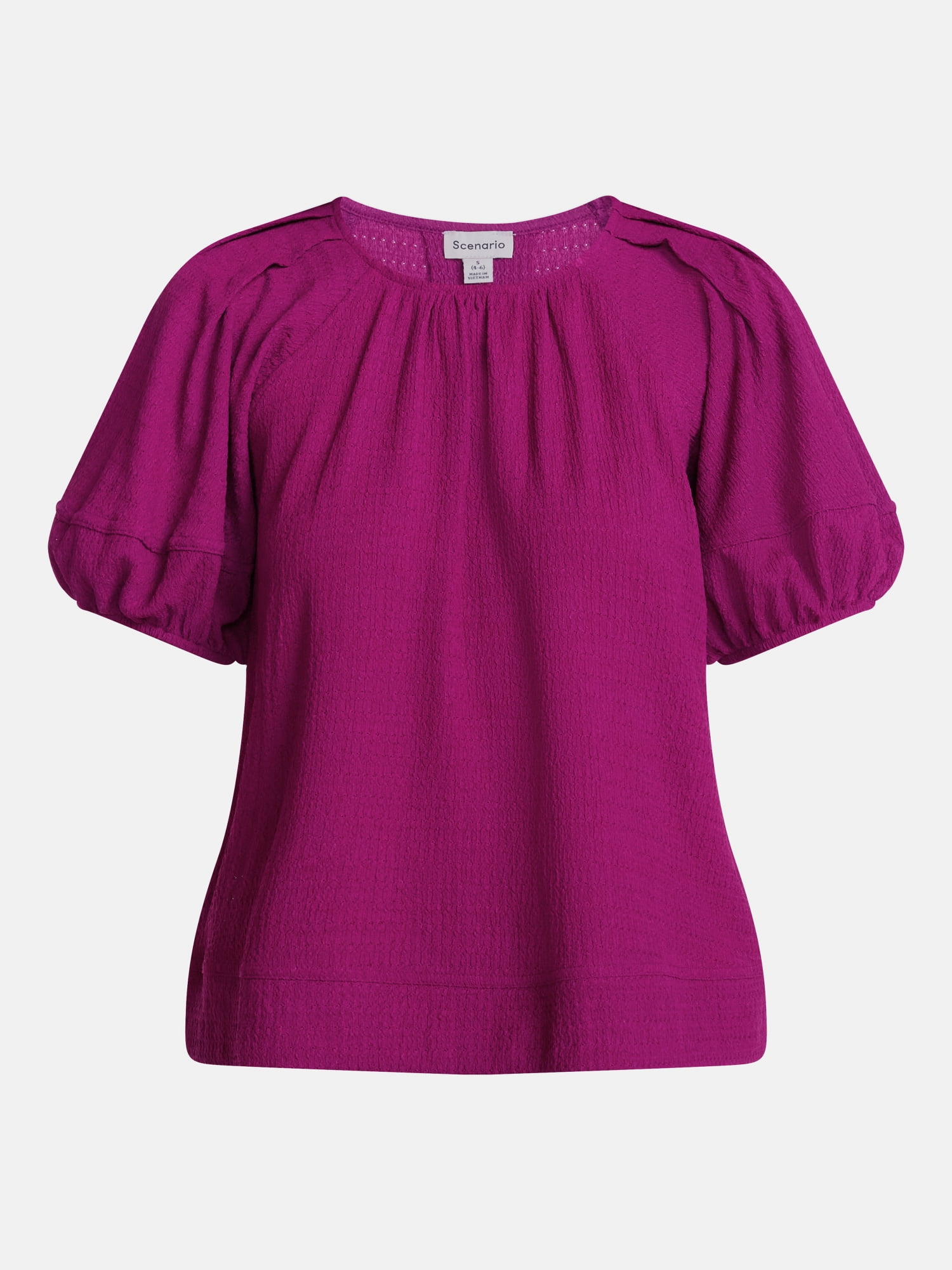 Scenario Women's Textured Top with Short Puff Sleeves, Sizes XS-XXXL