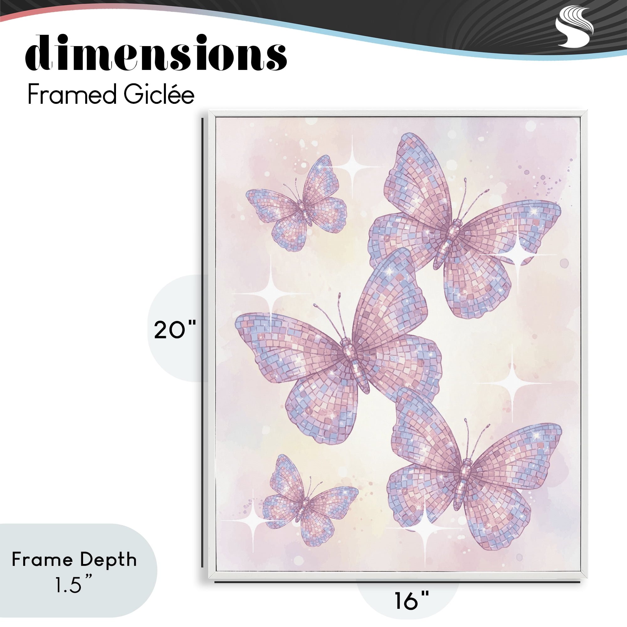 Stupell Industries Delicate Disco Butterfly Dance White Framed Giclee Art, design by Lil' Rue