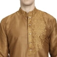 thumbnail image 6 of SKAVIJ Men's Tunic Art Silk Long Shirt Embroidered Casual Kurta (x-Large, Brown), 6 of 6