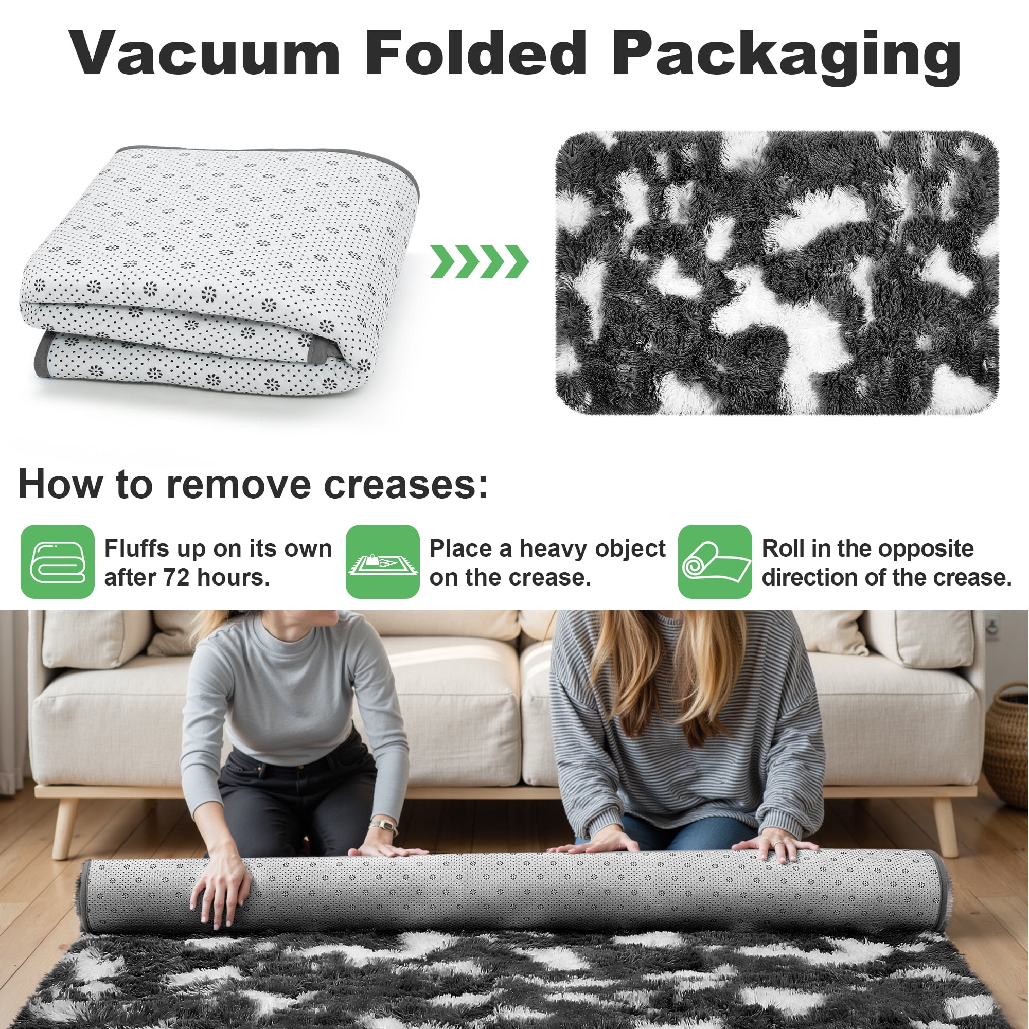 Lalado 8ft x 10ft Shag Area Rug, Soft Fluffy Indoor Tie-Dye Area Rugs for Living Room Bedroom Decor Carpet, Gray & White