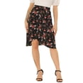 thumbnail image 1 of INSPIRE CHIC Falda Midi Acampanada Con Dobladillo Asimétrico De Cintura Alta Con Estampado Floral Para Mujer Negro S, 1 of 5