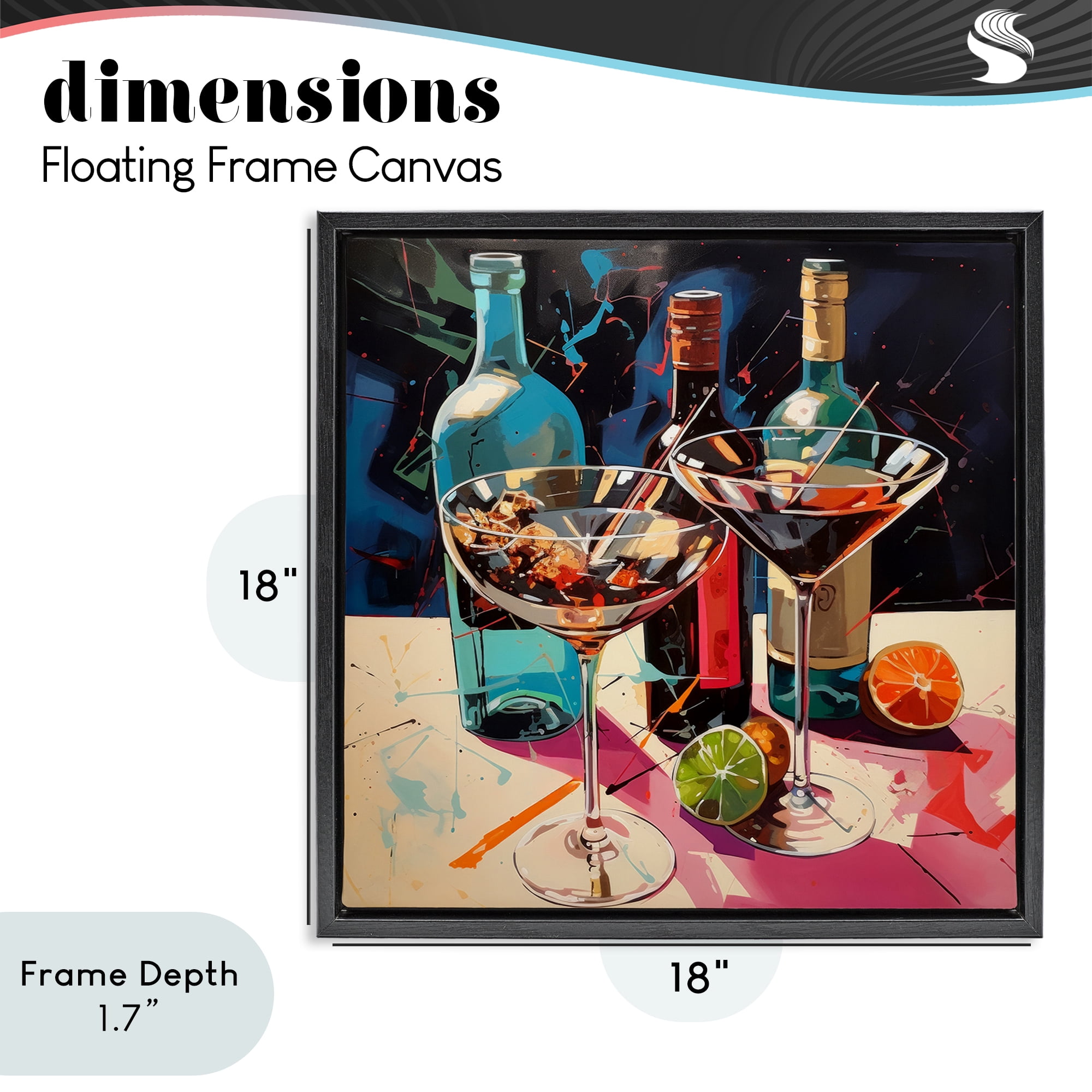 Stupell Industries Artsy Cocktails of Every Sip Black Framed Floater Canvas Wall Art, design by Lazar Studio