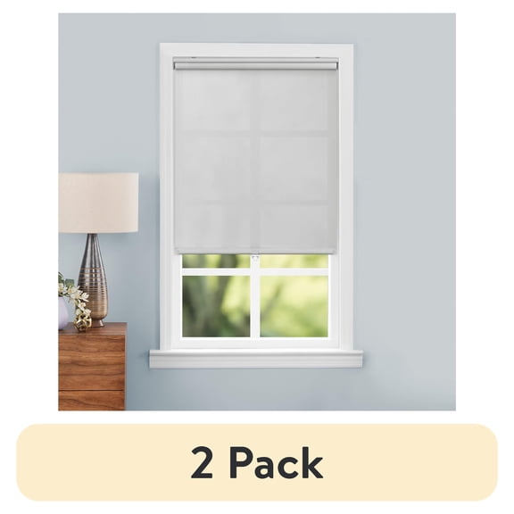(2 pack) Mainstays Cordless Slow Release Light Filtering Roller Shade, 29 in x 72 in, Grey