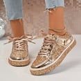 thumbnail image 2 of Sparkly Sequin Low Top Fashion Sneakers for Women Bling Glitter Metallic Lace up Platform Casual Flat Walking Shoes, 2 of 7