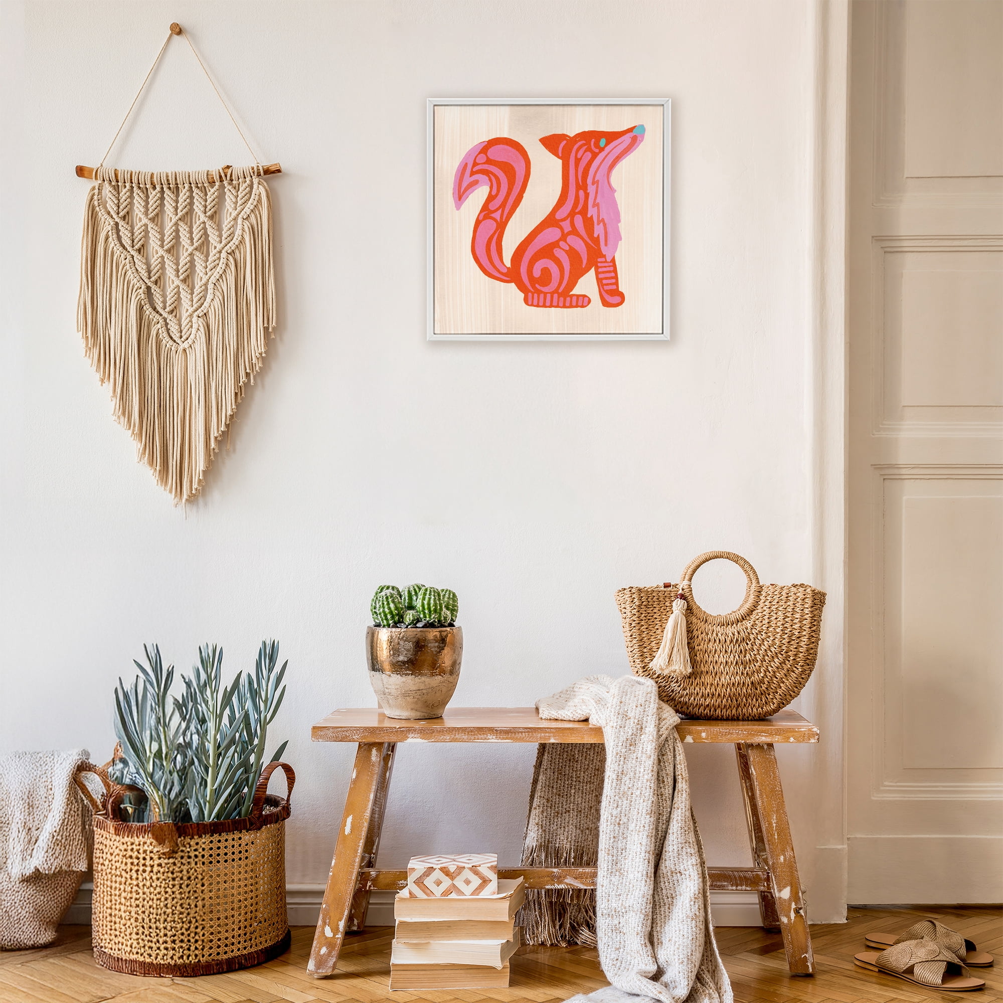 Stupell Industries Whimsical Folk Fox Vibrance White Framed Giclee Art, design by The Paper Curator