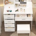 thumbnail image 6 of Caulitar Vanity Desk Set with Lighted Sliding Mirror, Vanity Set with 6 Drawers & 5 Shelves for Bedroom, White, 6 of 8