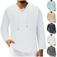 thumbnail image 2 of Qingpeng Mens Cotton Shirt Long Sleeve V Neck Shirts Solid Casual Loose Tee Shirt, 2 of 6